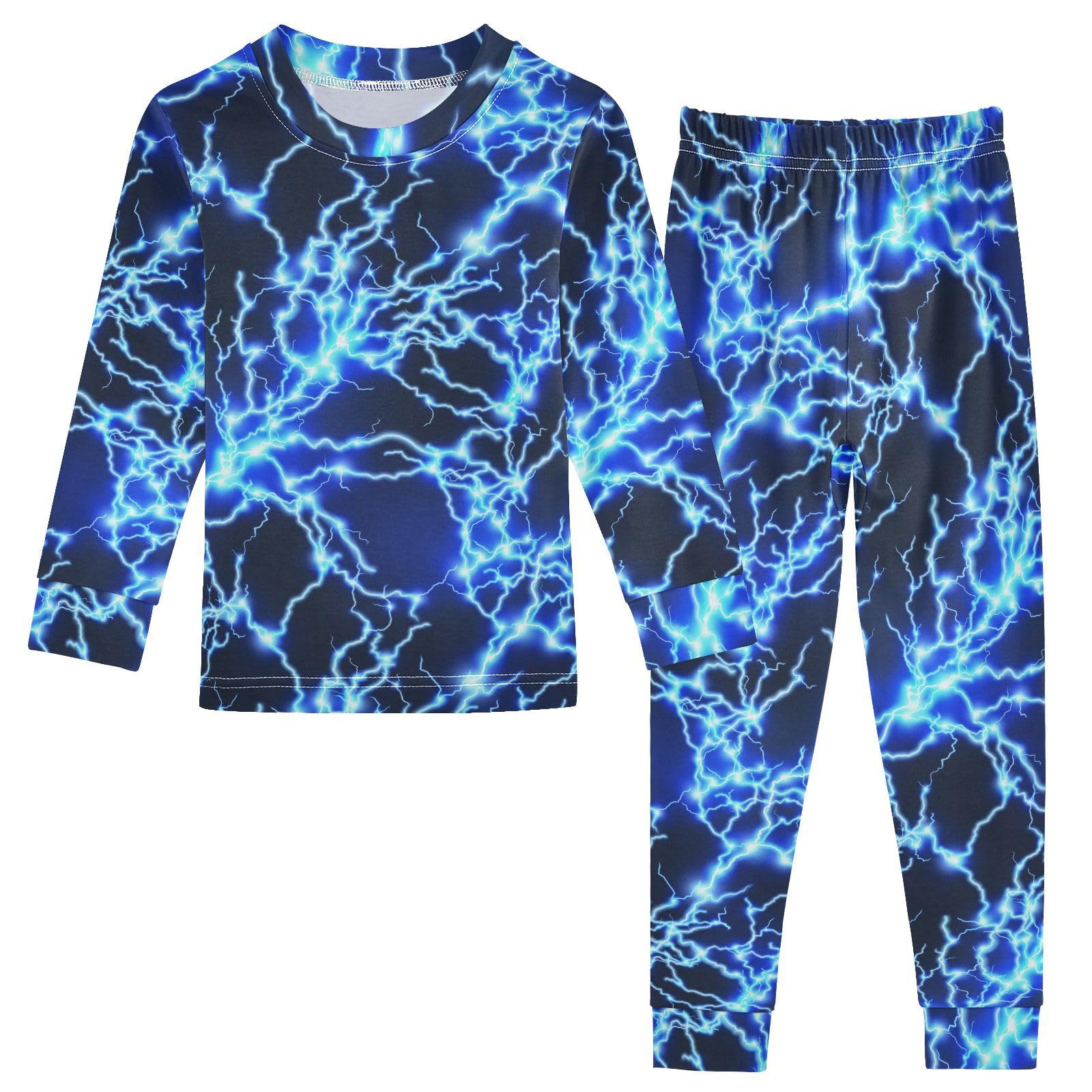 JHKKU Blue Lightning Pajamas Set Cotton 2 Piece Soft Comfy Pjs Long Sleeve Lounge Sleepwear 18M
