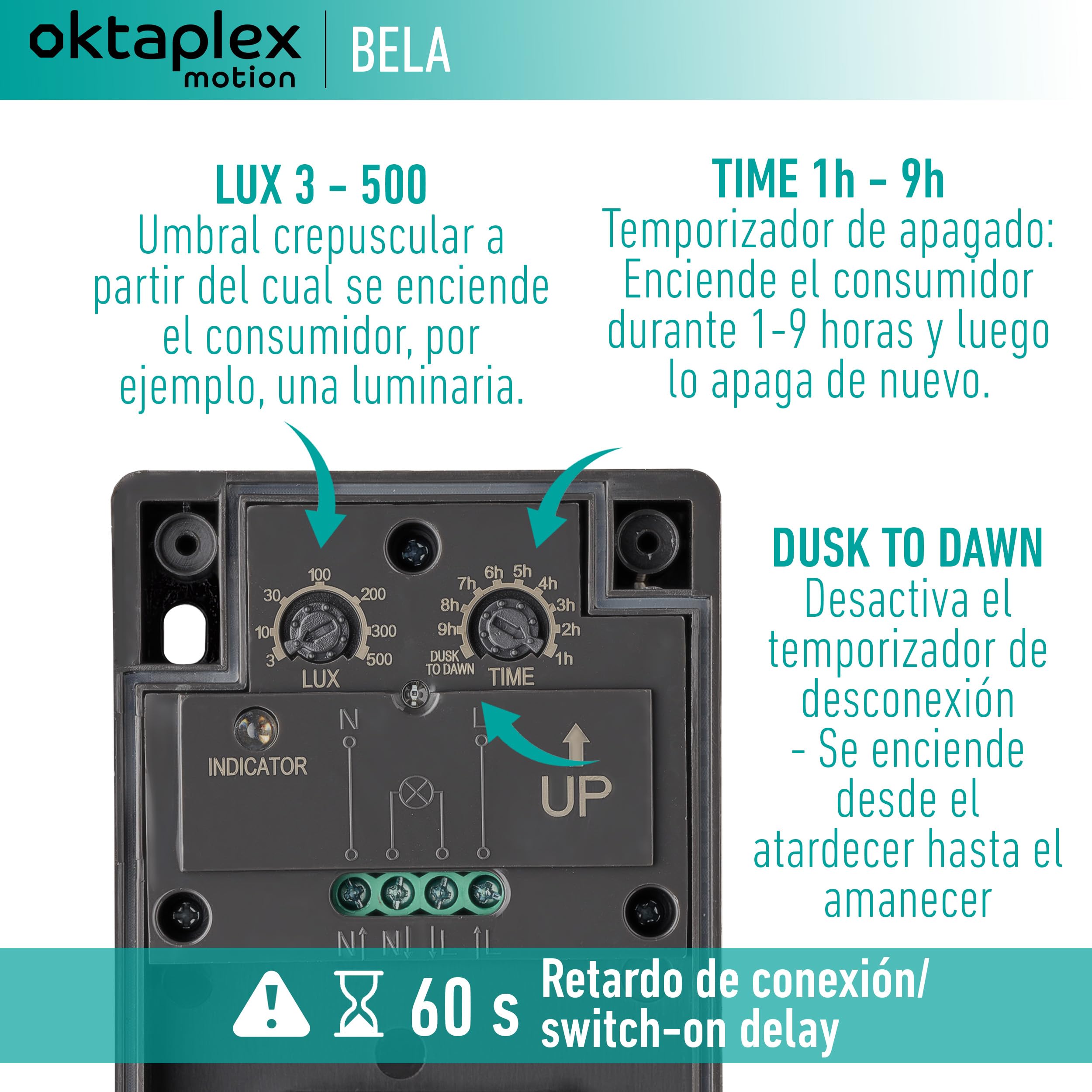 Oktaplex Bela Set de 2 interruptores crepusculares de Exterior con Temporizador de desconexión IP65 230V Antracita Sensor crepuscular Regulable
