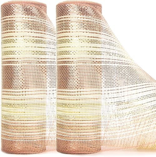 Ribbli 2 rollos de cinta de malla metálica de oro rosa de 10 pulgadas x 30 pies (10 yardas), marfil con lámina de oro rosa e hilo marfil, cinta de