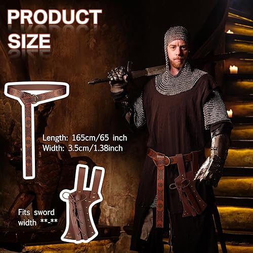 Miniatura 2 de Accesorio vikingo medieval de Halloween, cinturón de espada de cuero, espada de rana con cinturón, cinturón de soporte de espada de caballero,