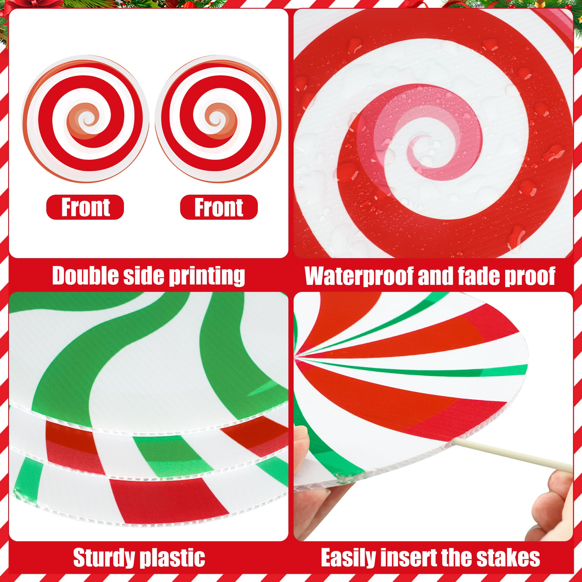 12 Stück große Süßigkeiten-Lebkuchen-Weihnachtsbaum-Plektren, 25,4 cm, Zuckerstange, Lebkuchenmann, Weihnachtsbaumschmuck, Pfefferminz-Lutscher, hängende Dekoration für Weihnachtsbäume, Dekoration
