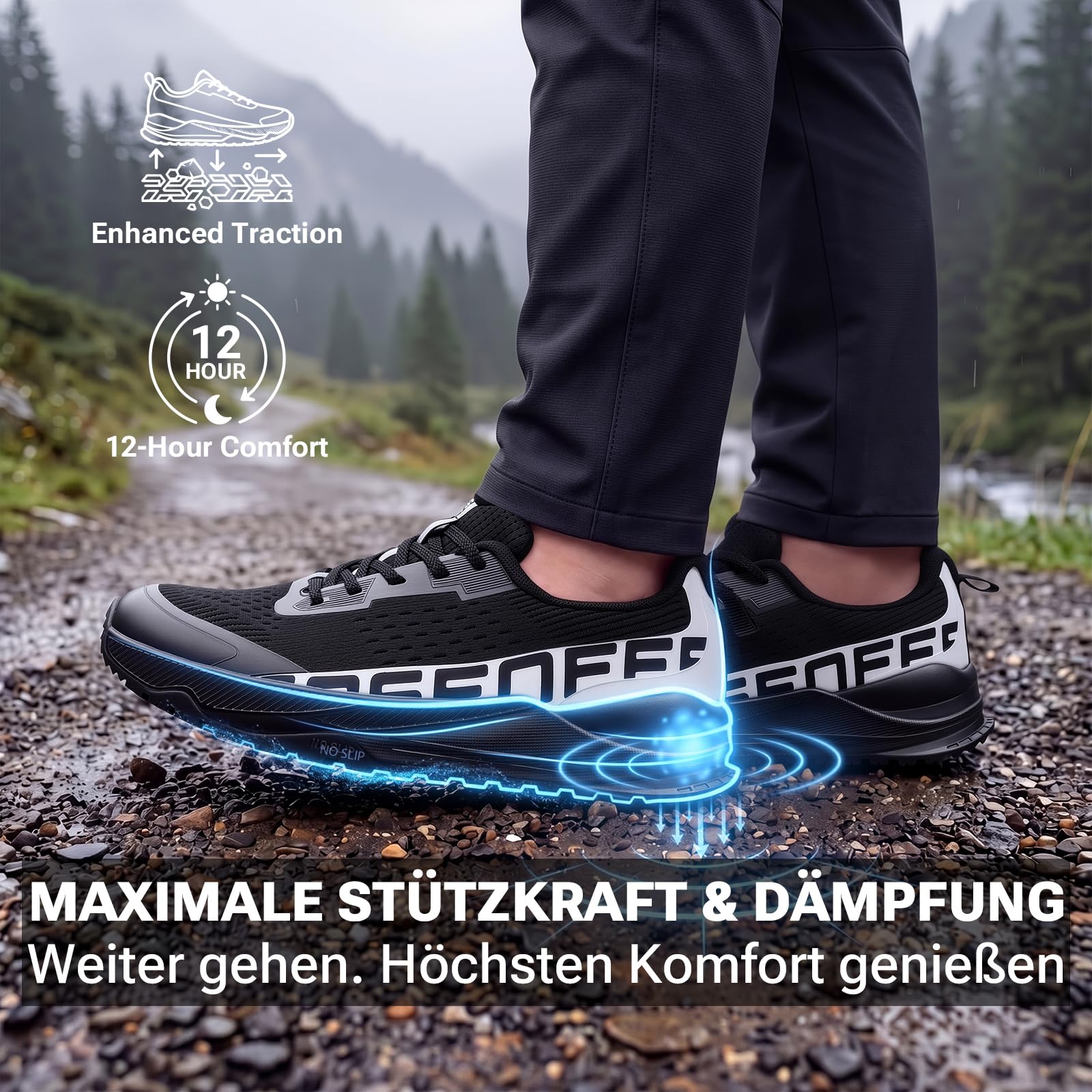 Sosenfer Laufschuhe Herren Sportschuhe Extra Breit Traillaufschuhe mit Dämpfung Leicht Atmungsaktive Straßenlaufschuhe Bequeme Turnschuhe für Gelände, Outdoor & Fitness Sport
