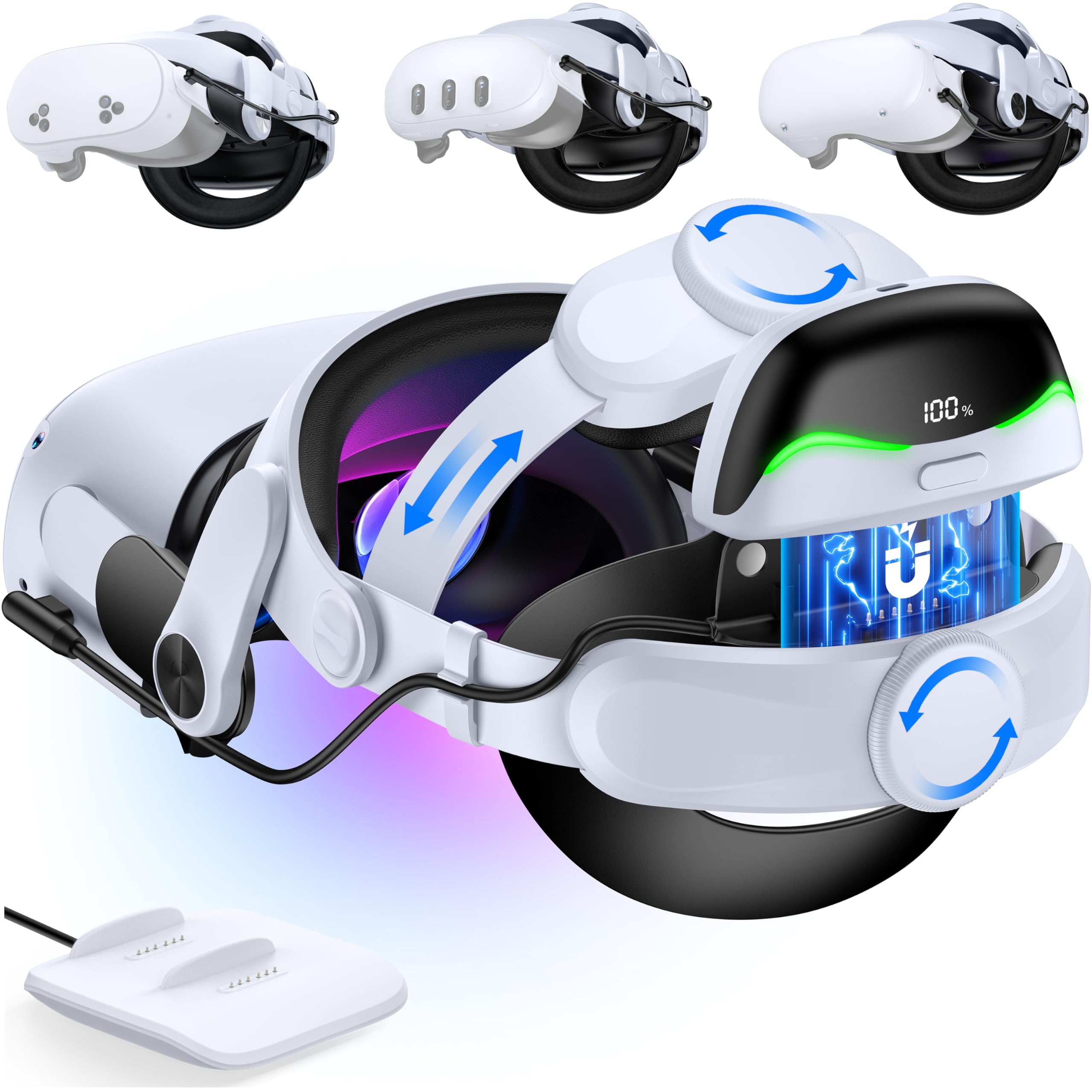 Comfort Head Strap with 2X75000mAh Battery Packs for Meta Quest 3/3S/Quest 2,VR Headset Elite Strap Replacement for Oculus Quest 3/2/3S Accessories with Charging Dock,Directional Adjustable Headstrap — view 16
