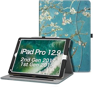 Fintie Case for iPad Pro 12.9-inch 2017/2015 (Old Model, 2nd & 1st Generation) - [Corner Protection] Multi-Angle Folio Stand Cover with Pencil Holder & Pocket, Auto Wake/Sleep, Blossom