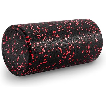 Prosource Fit High Density Foam Rollers 12 Inches Long Firm Full Body Athletic Massage Tool for Back Stretching Yoga Pilates Post Workout Muscle Recuperation Black/Red