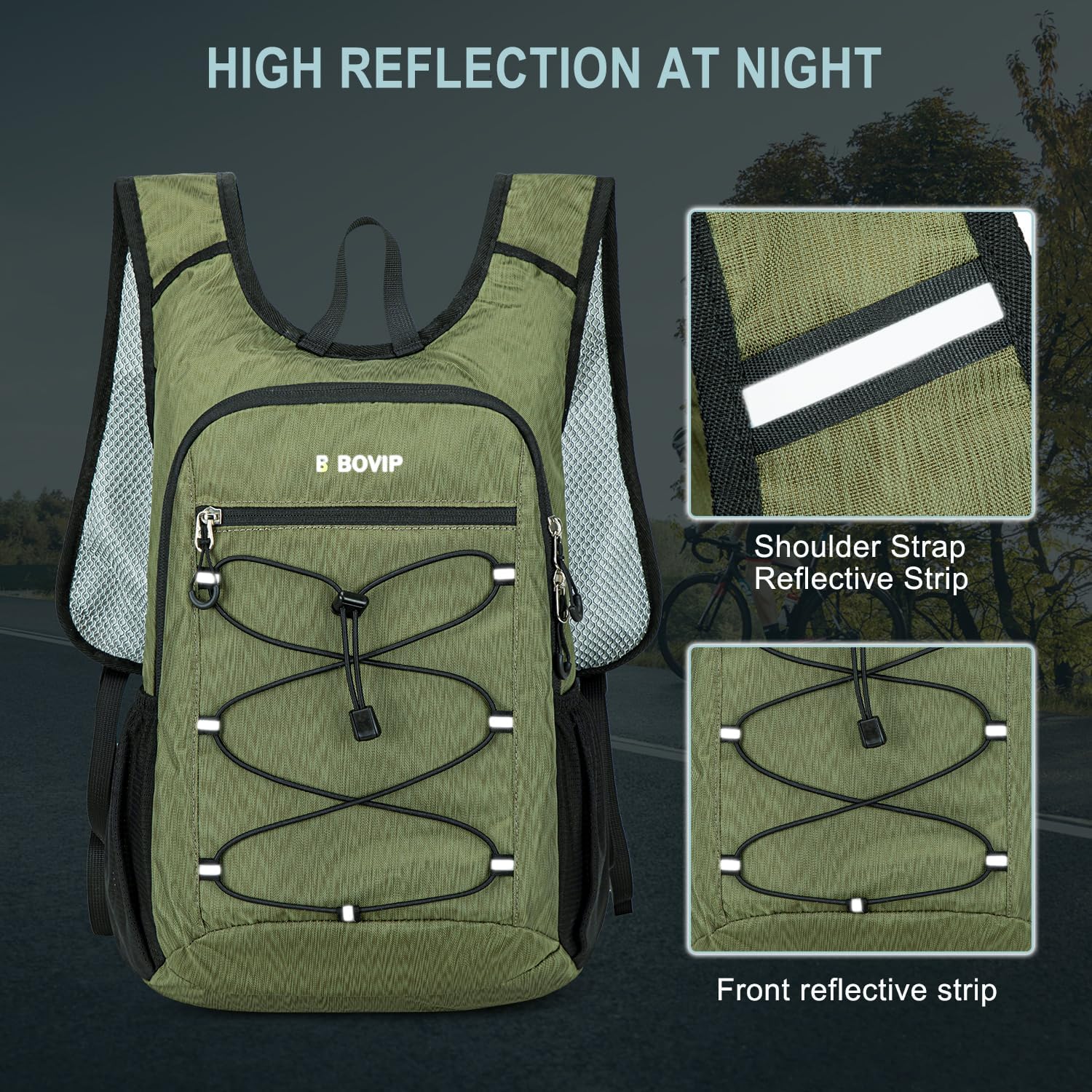 BOVIP Lightweight Hydration Back,15L Multipurpose Hiking Backpack with 1.5L Water Bladder ,Hydro Water Daypack for Cycling Hiking Rave for Men Women - Image 7