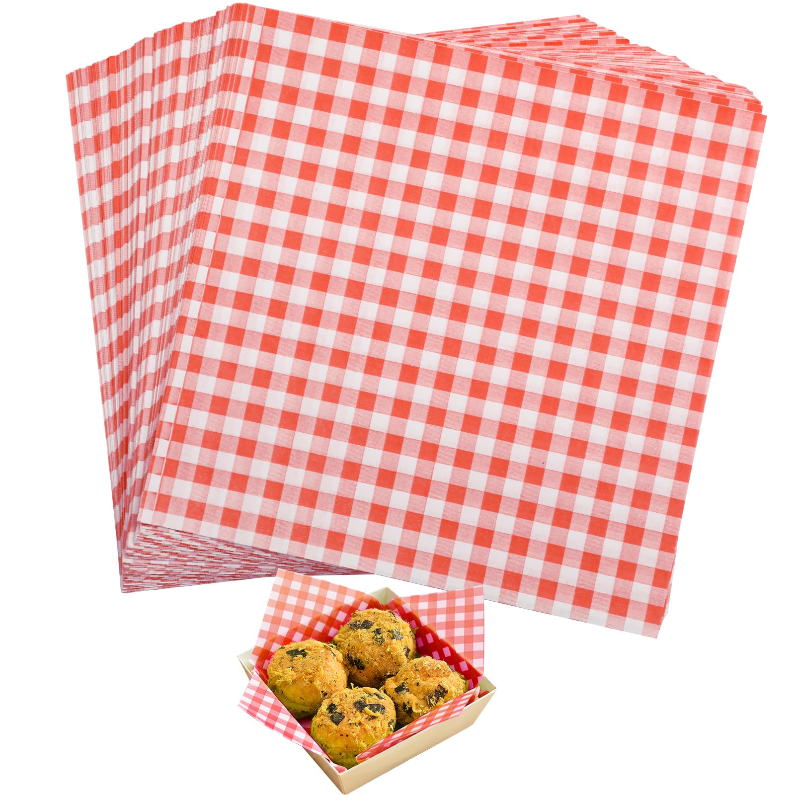 100pcs Brown Checkered Waxed Deli Paper – 7.1x7.1 Inch Greaseproof Food Liners