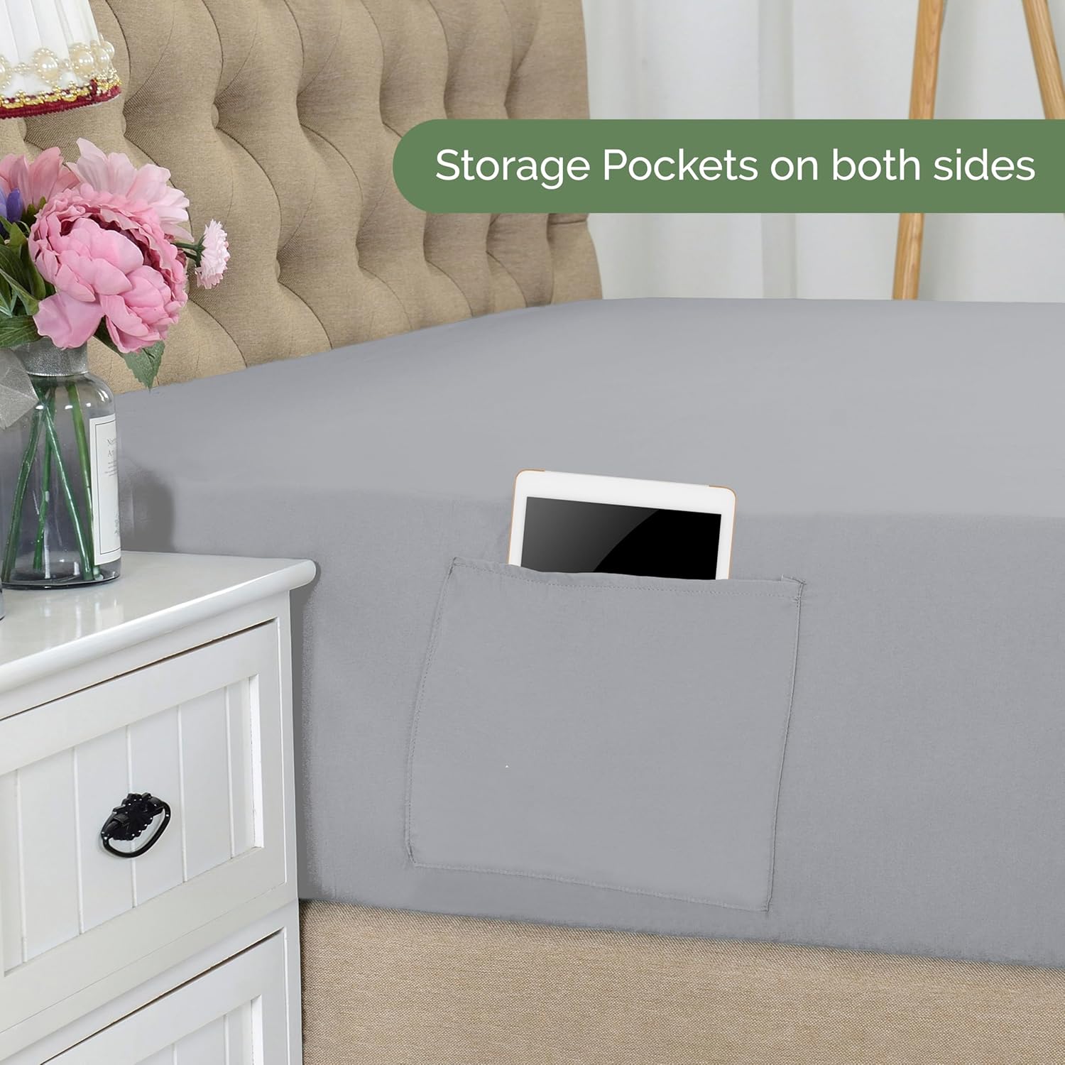 Elegant Comfort Premium Hotel Quality Extra Deep Pocket 18" - 21" Single Fitted Sheet for High Mattress, Luxury & Softest 1500 Thread Count Egyptian Quality Smart Pocket, Queen, Black,Silver - Image 3