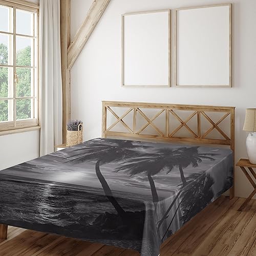 Miniatura 2 de Ambesonne The Wind Horizon Over The Sea Picture, sábana encimera tropical, palmeras de coco en la playa Bend by The Wind Horizon Over The Sea Verde