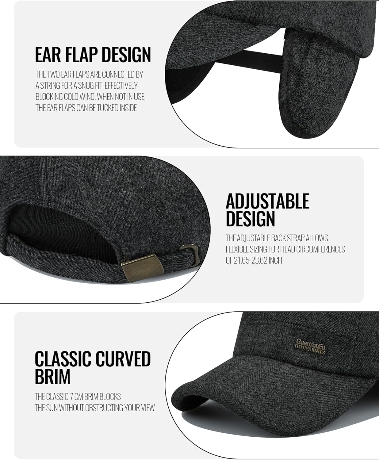 Clakllie Winter Baseball Cap with Ear Flaps Outdoor Sports Cap Warm Earflap Hat for Cold Weather Ushanka Trapper Trooper Hats - Image 5