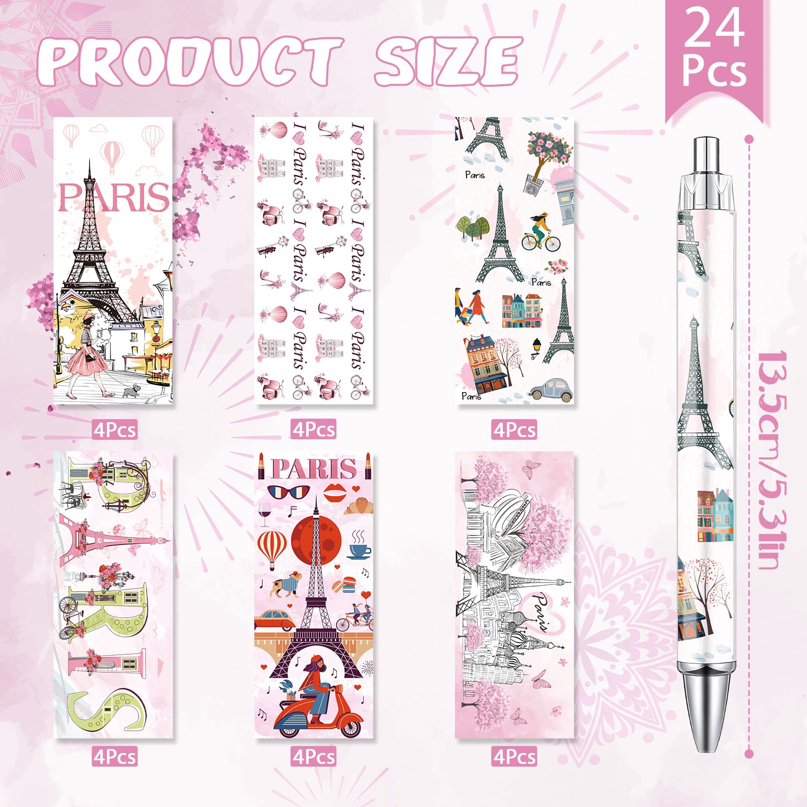 Wxiben Paris Ballpoint Pens Set - 24PCS City Travel Souvenirs Gifts French Paris Pen Eiffel Tower Smooth Writing Ballpoint Bulk for Women Girls Teacher Traveler Office School Supplies Party Gift
