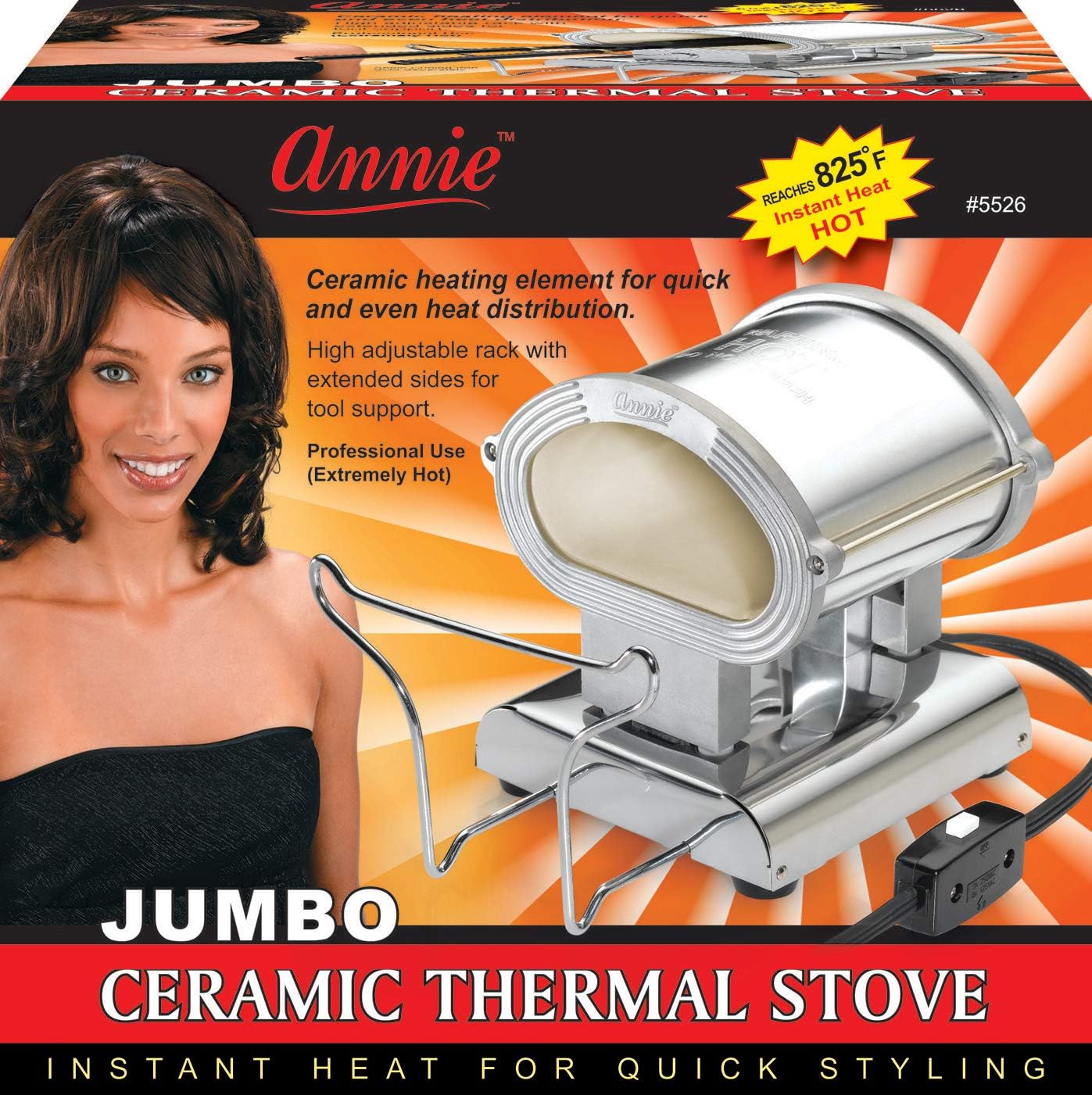 Annie Ceramic Thermal Stove – Professional Electric Curling Iron Heater, Ceramic Heat Stove for Pressing Combs & Thermal Curling Irons, Adjustable Rack, 825°F High Heat (Large)