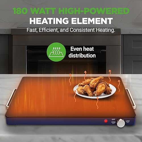 Miniatura 6 de NutriChef Bandeja eléctrica para calentar alimentos, temperatura ajustable, superficie de vidrio elegante, eficiencia energética y ahorro de