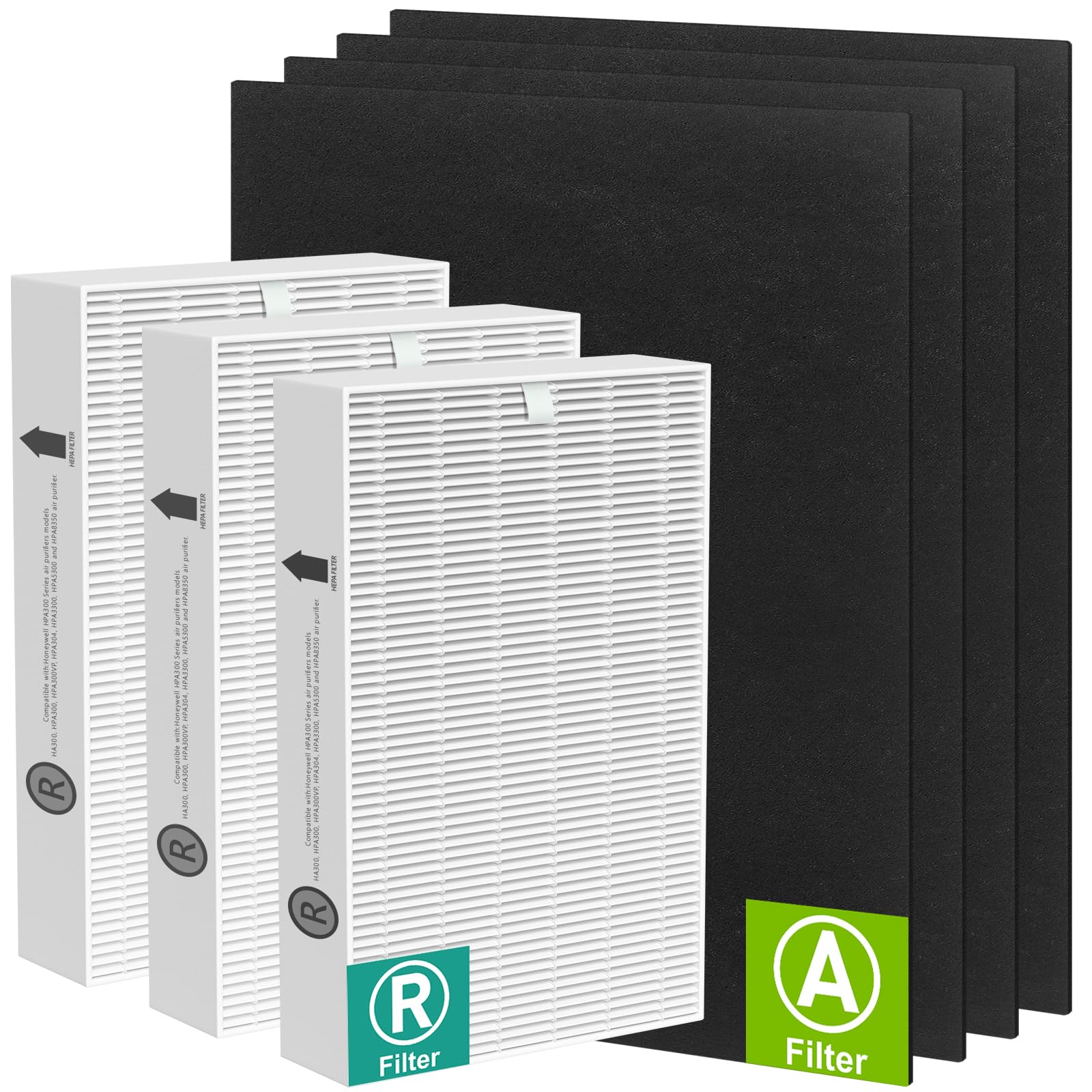 HPA300 HEPA Filter Replacement Compatible with Honeywell Air Purifier HPA300 Series, HPA300, HPA304, HPA8350, HPA300VP, HPA3300b, HPA5300, 3 H13 True HEPA Filter R and 4 Activated Carbon Filter A