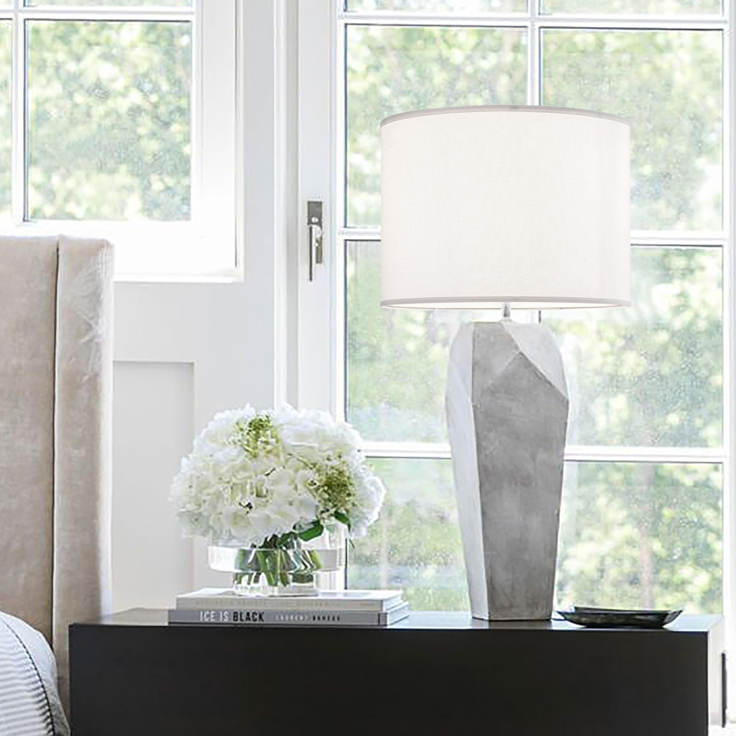 White Lamp Shades Set of 2 Medium Durm Lamp 13" Top x 13" Bottom x 10" High (Spiderï¼‰Modern Lampshade for Table and Bedside Lamp - By PAPAYA