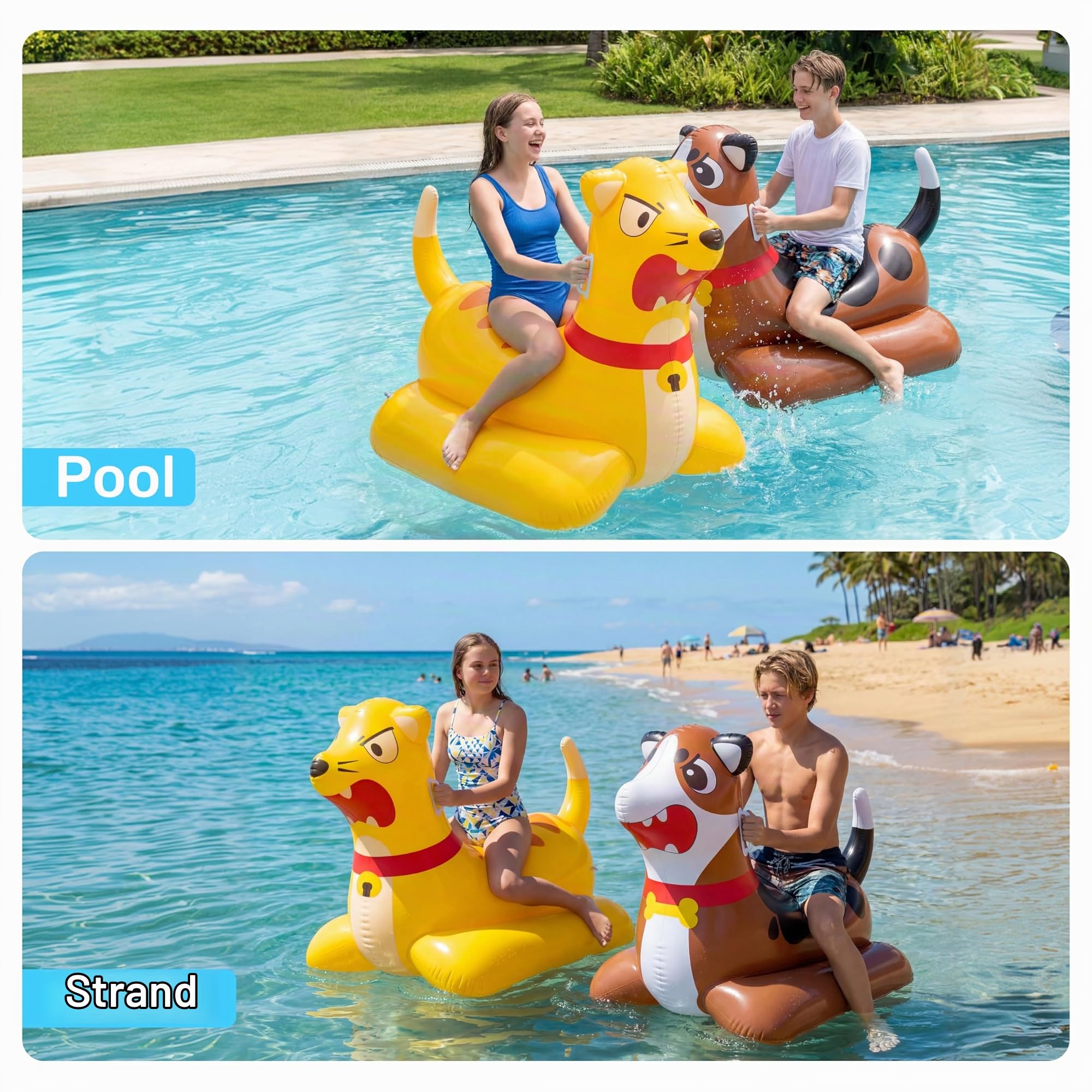 SLOOSH Aufblasbares Luftbett-Poolset für Wasserschlachten–Katze vs.Hund Schwimmplattform,2-in-1 aufblasbare Poolmatratze für Kinder & Erwachsene,lustiges Schwimmspielzeug für Sommer,Poolparty,Garten
