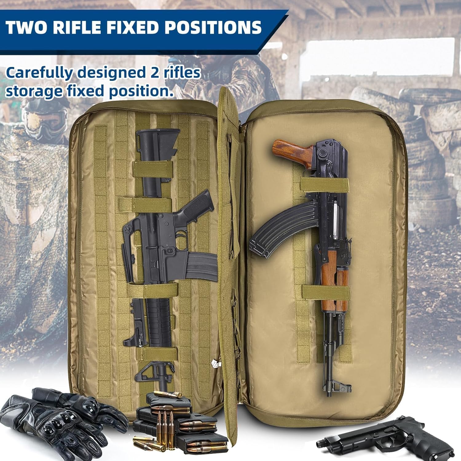 30/36/42" Dual Rifle Case Soft Bag, Tactical Gun Case for 2 Scoped AR-15/M4, Water-Resistant Shooting Range Bag with Shoulder Strap, Outdoor Hunting Storage Travel Case
