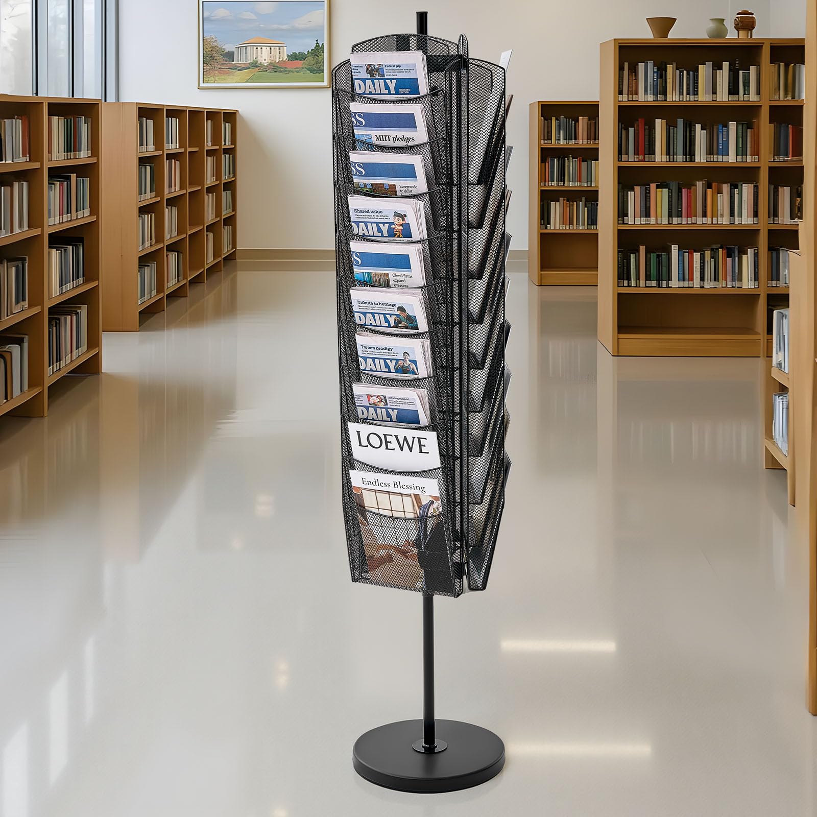 VEVOR drehbarer Prospektständer Zeitschriftenständer mit 30 Fächern, Literaturständer Kataloghalter aus Metall, Buchständer Bodenaufsteller Zeitungskataloghalter für Büroshows, Ausstellung