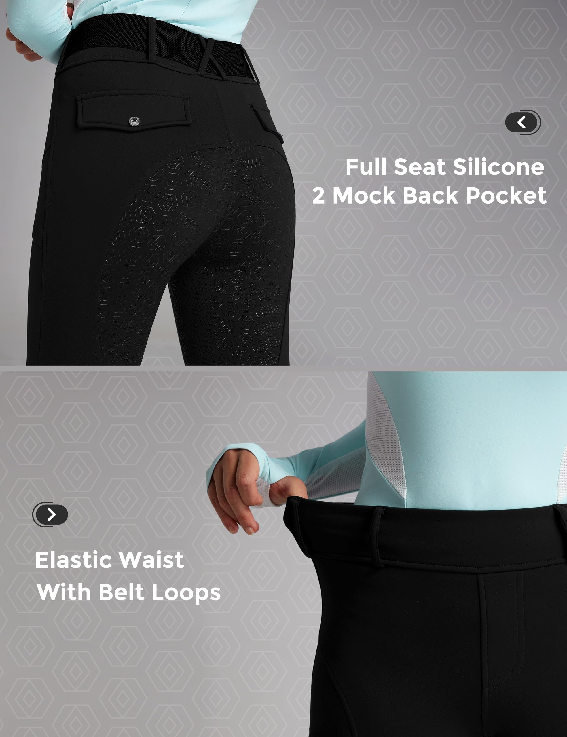 FitsT4 Sports Leggings de equitación de invierno para mujer, de silicona, con forro polar, con bolsillos y trabillas para cinturón