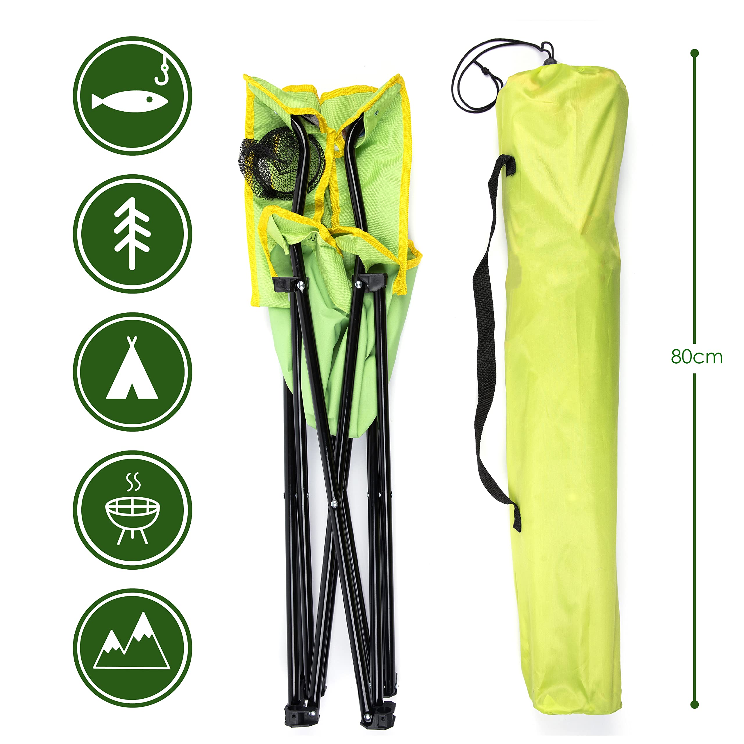Sedia Pieghevole Campeggio Portatile Leggera con Porta Bottiglie e Braccioli