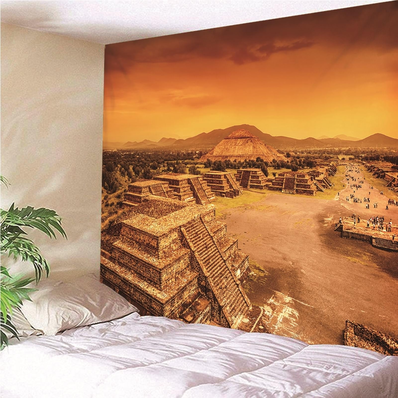 Lieson Wandteppich Pyramide, Wandtücher Orange Wandteppiche für Wohnzimmer Wohnheim Heimdekoration, 260x240CM