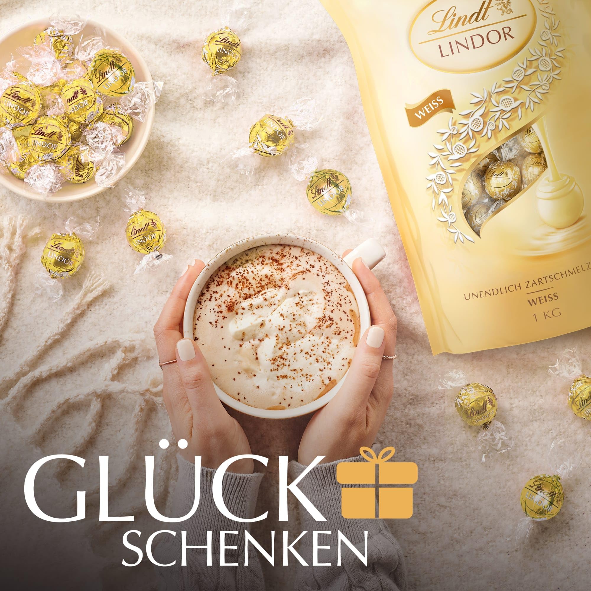 Lindt LINDOR Weiße Schokoladen Kugeln 1kg Großpackung mit zartschmelzender Füllung