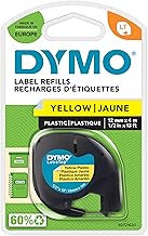 DYMO LT Plastic Labels | Black on Yellow | 12mm x 4m | For LetraTag Labeling Machines | Self Adhesive