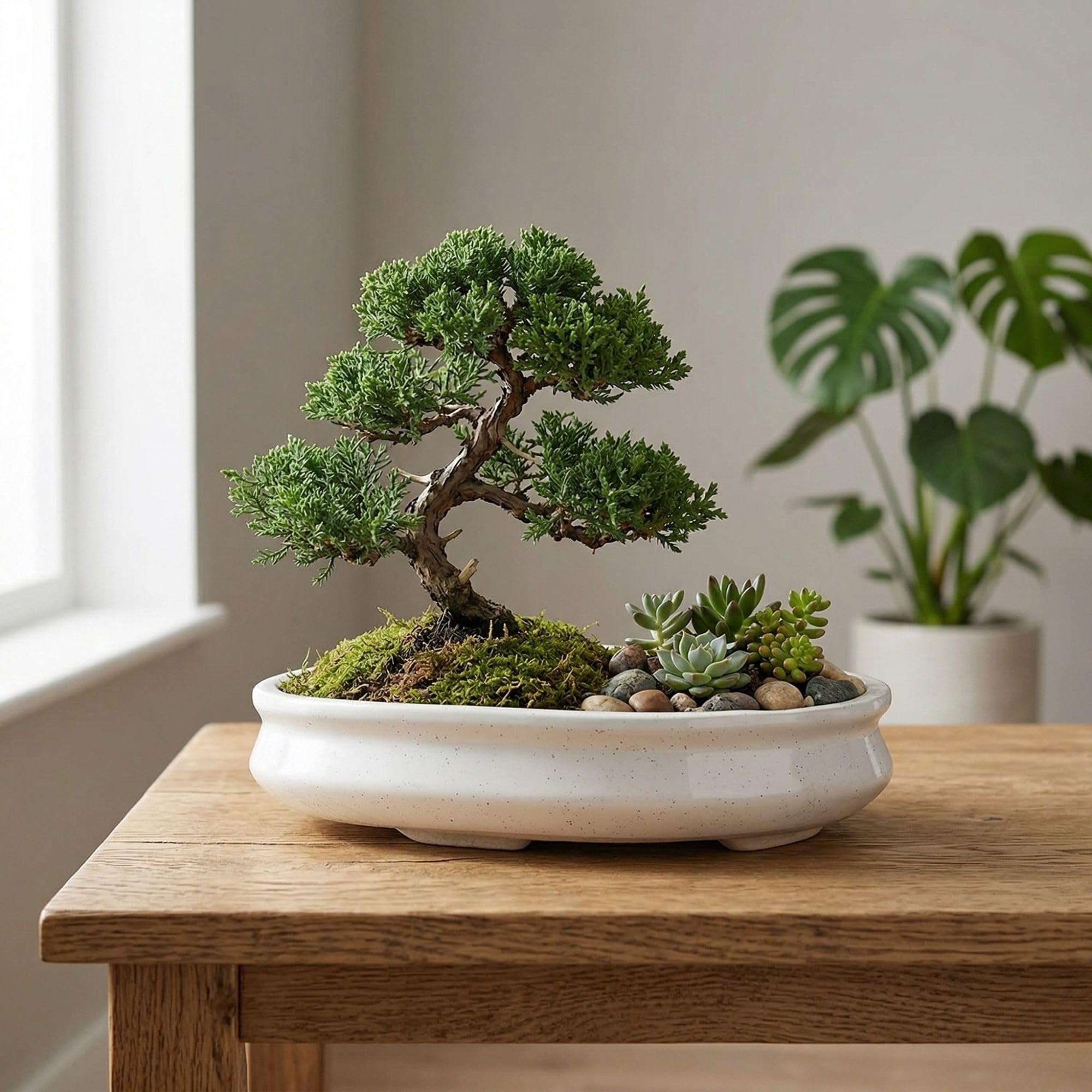 EARTHSCAPE™ 12 Inch Oval White Ceramic Bonsai Pot | Premium Bonsai