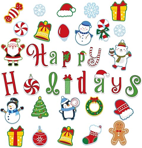 Whaline 66 piezas de recortes de Navidad con 100 puntos de pegamento Papá Noel muñeco de nieve caramelo copo de nieve patrón de copo de nieve corte