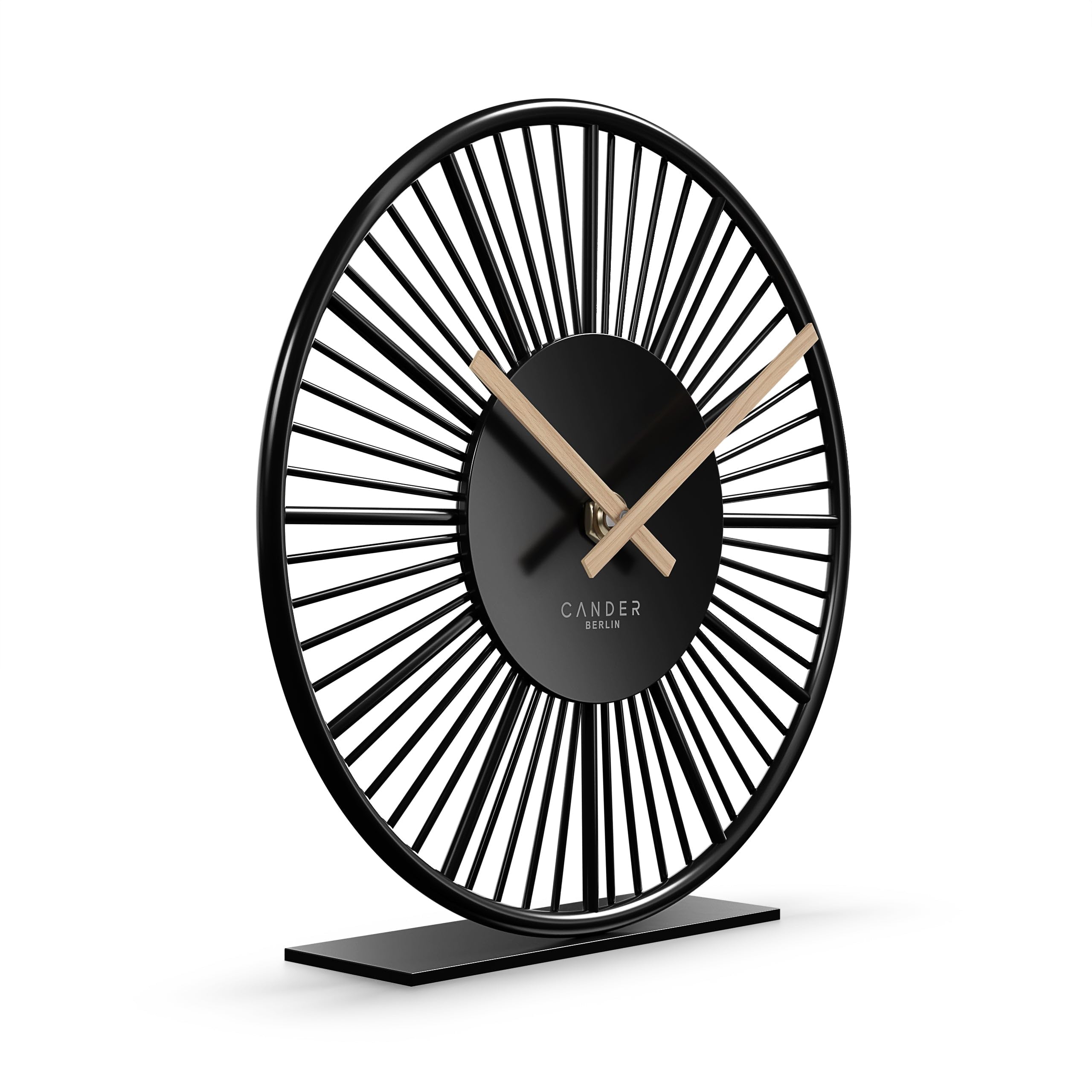 Cander Berlin BLORA Reloj de mesa silencioso 18 cm metal madera negro moderno
