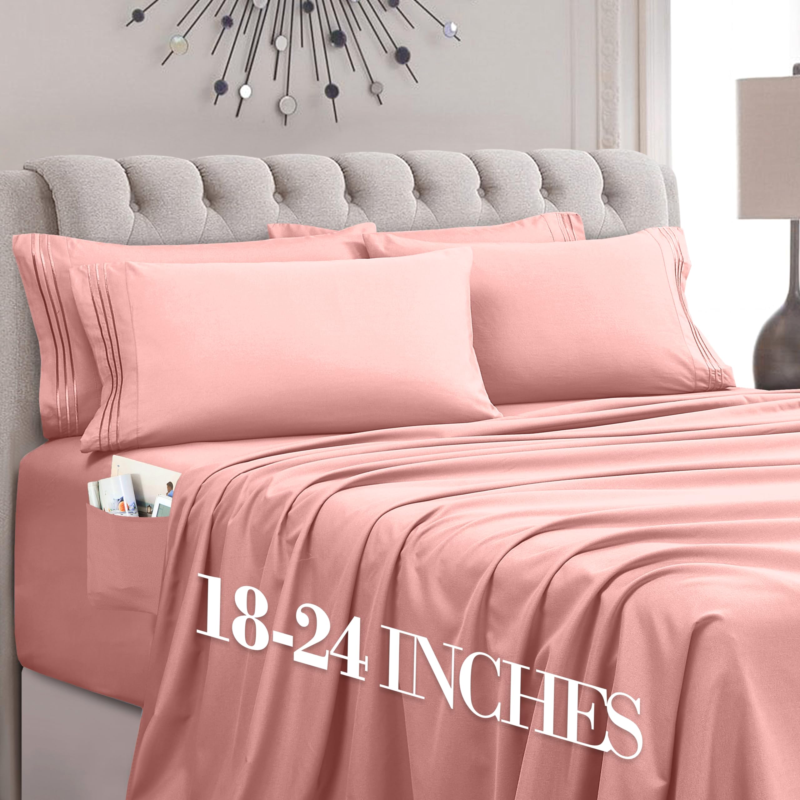 Mocassi Luxury 4-Piece Sheet Set, Ultra Soft 1800 Premium Hotel Quality Microfiber Sheet Set, Fits Mattresses Up to 18 to 24 Inches Extra Deep Pocket - Breathable and Secure Fit, Twin XL, Dusty Rose