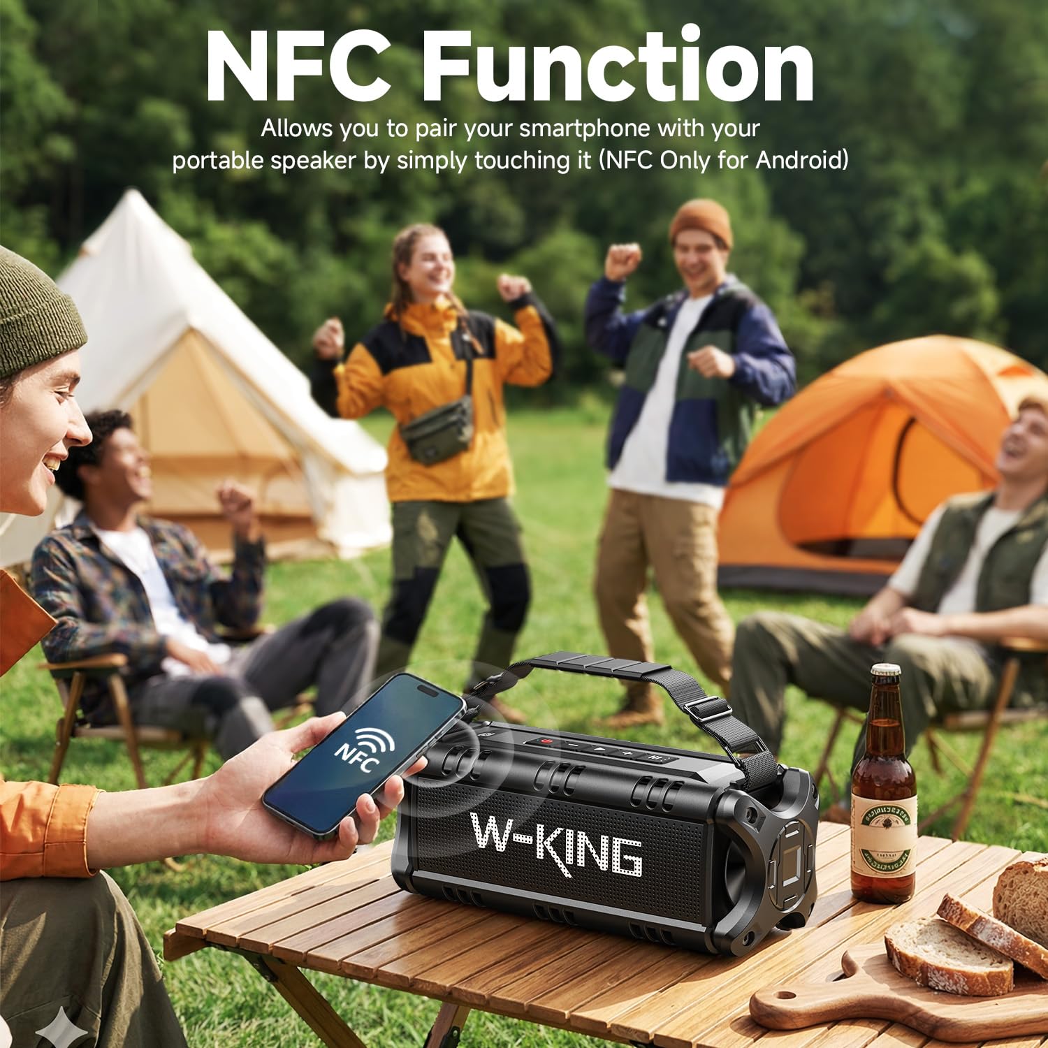 W-KING Bluetooth Lautsprecher, 90W Peak Outdoor Lautsprecher,50W RMS Subwoofer, IPX6 Wasserdicht, Tragbarer Musikbox Deep Bass, Boombox, DSP, 40H Akku, AUX, EQ, TF, Camping, Strand, Garten