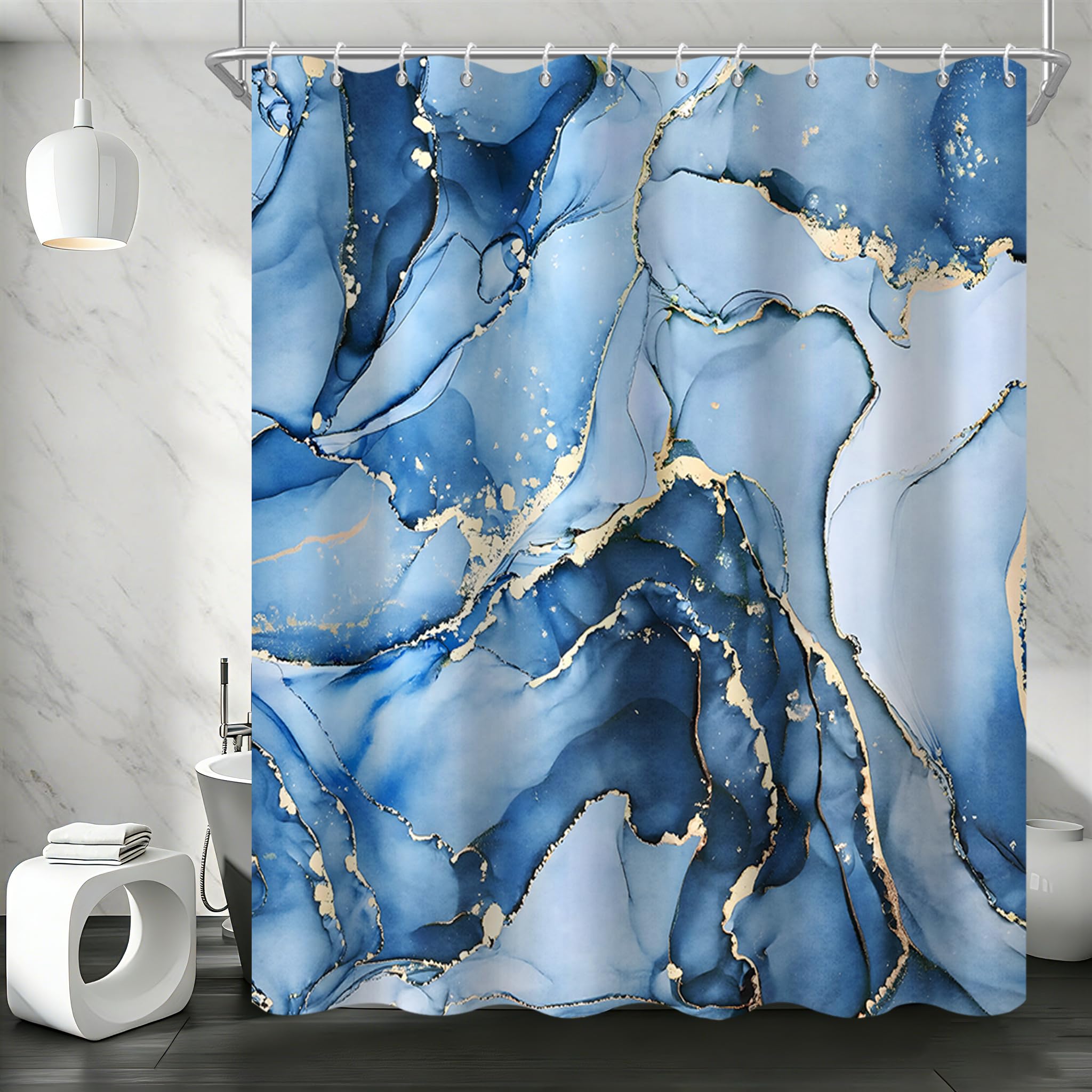 GCIREC Shower Curtain, 165x180cm, Blue Ombre Modern Abstract Art Marble Waterproof Fabric Machine Washable Bathroom Curtain with Hooks
