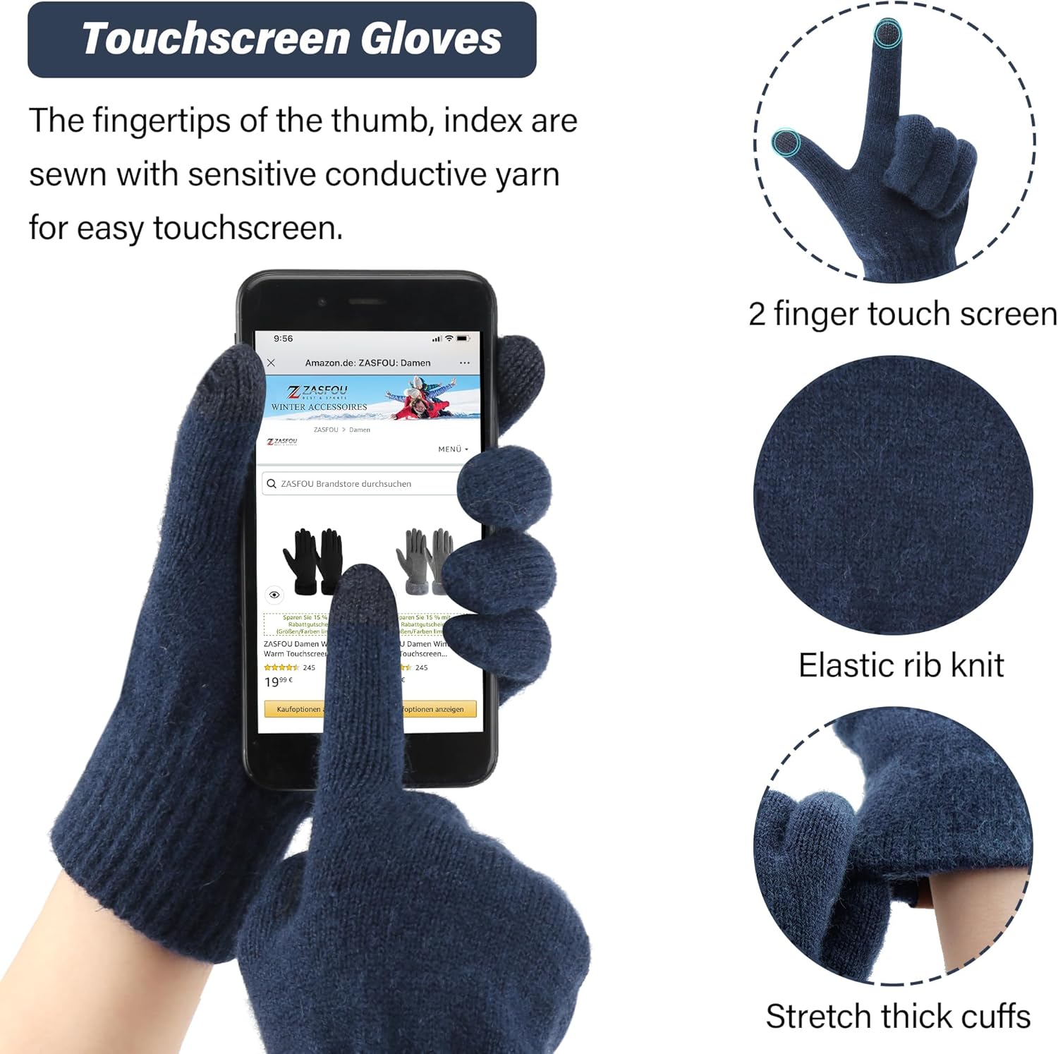 Mens Winter Knit Beanie Hat Touchscreen Gloves Neck Scarf Warmer Set, Warm Skull Cap with Fleece Lined Gifts for Men - Image 4