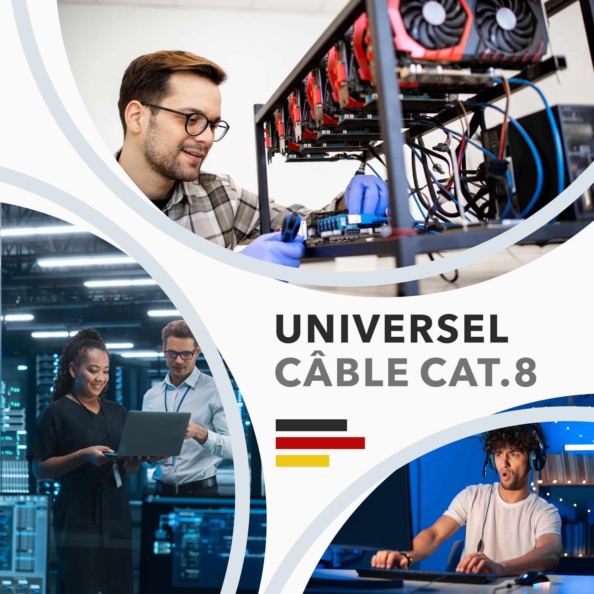 RedStar24 Câble Ethernet CAT 8 50m Bleu - Câble de Réseau CAT8.1 - Câble d'installation LAN sans halogène S/FTP, Transmission jusqu'à 40 Gbit/s, 2000MHz, Câblage de données, Cuivre solide, AWG22