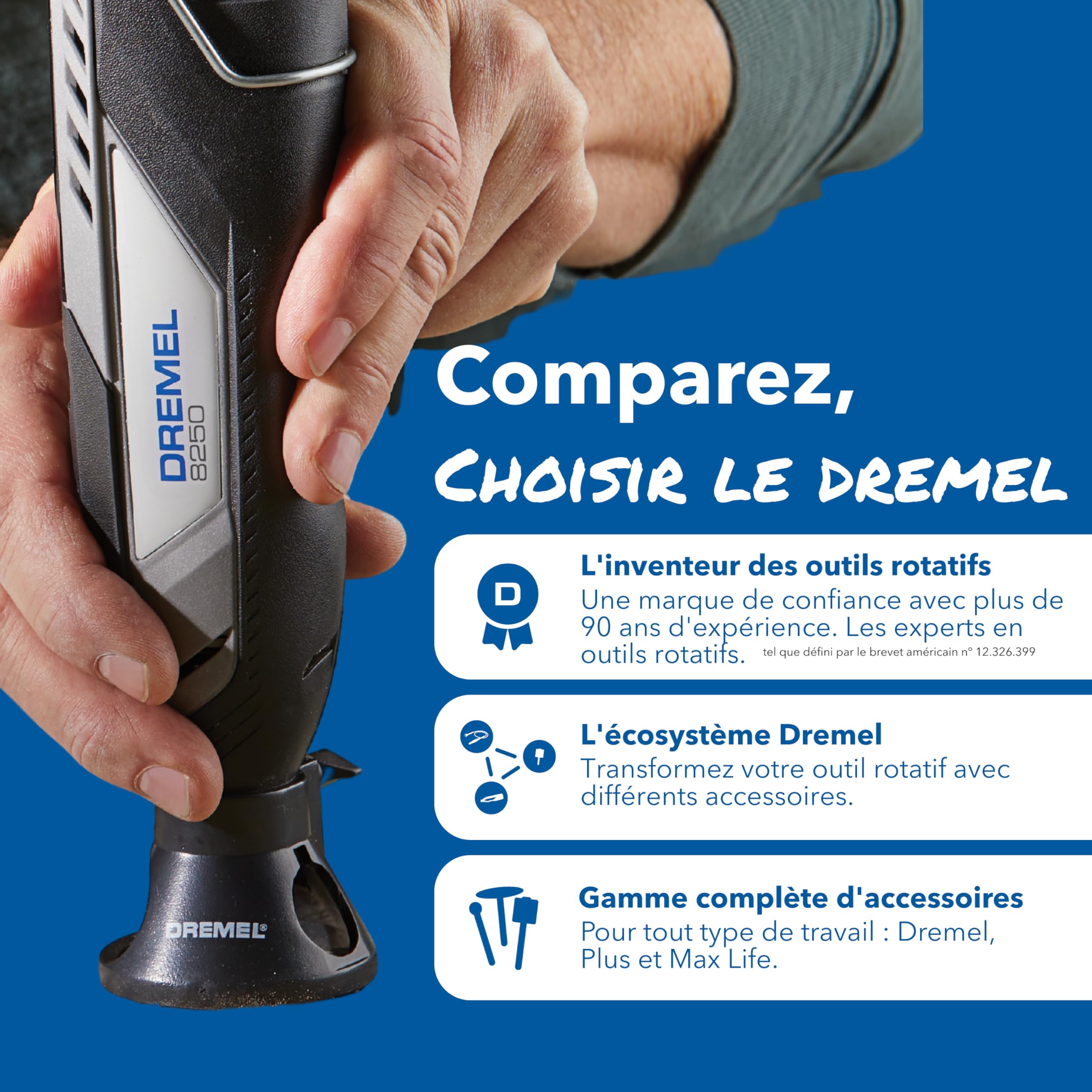 Dremel 8250 12V Outil rotatif sans fil 5 000-30 000 tr/min Outil multifonction sans balais avec étui souple, 5 accessoires, 1 batterie + chargeur pour poncer, fraiser, graver, couper