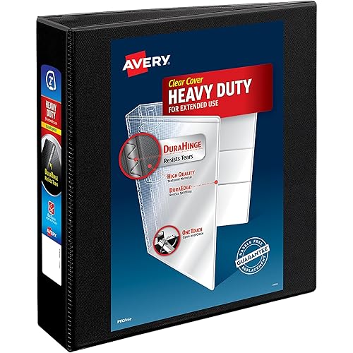 Avery Heavy-Duty View 3 Ring Binder, 2" One Touch Slant Rings, 530-Sheet Capacity, 2.8 Inch Wide Spine, Great for Home, School Supplies, Office, or Organization Needs, 1 Black Binder (05500)