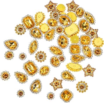 50Pcs Gold Sew on Rhinestones, Mixed Shapes Sew on Crystal Gems