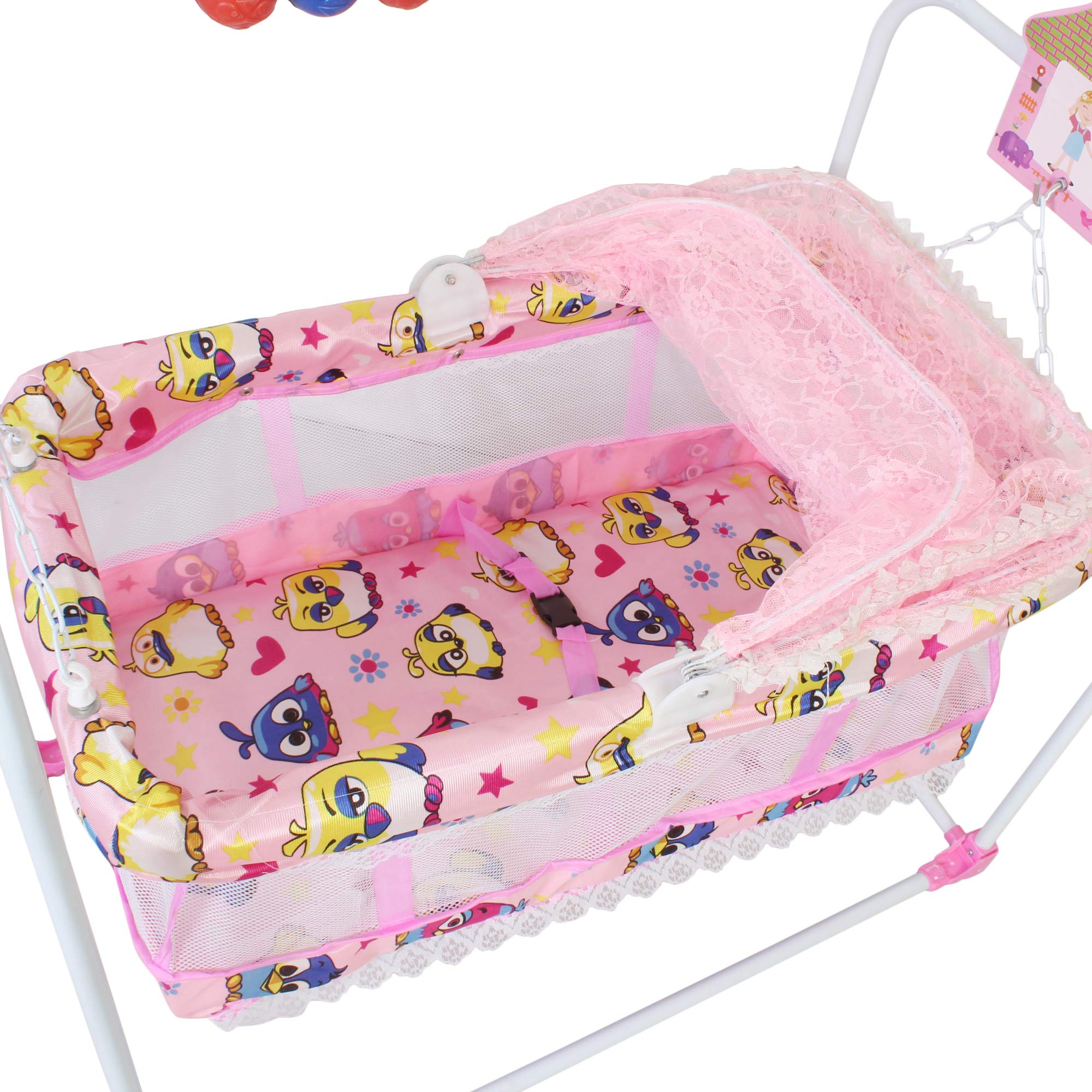 ZOSHOMI Baby Crib craddle palna for new Born Kick and Play Crib/Bedding Set with Mosquito Net-j10-pink-Made in India 1