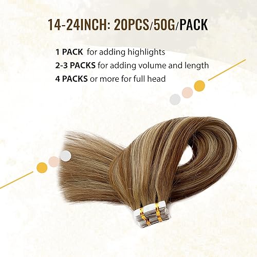Miniatura 10 de Smavida Extensiones de cabello humano real para coser, balayage, mezcla de negro y rubio decolorado, extensiones de cabello humano lacio para mujer,