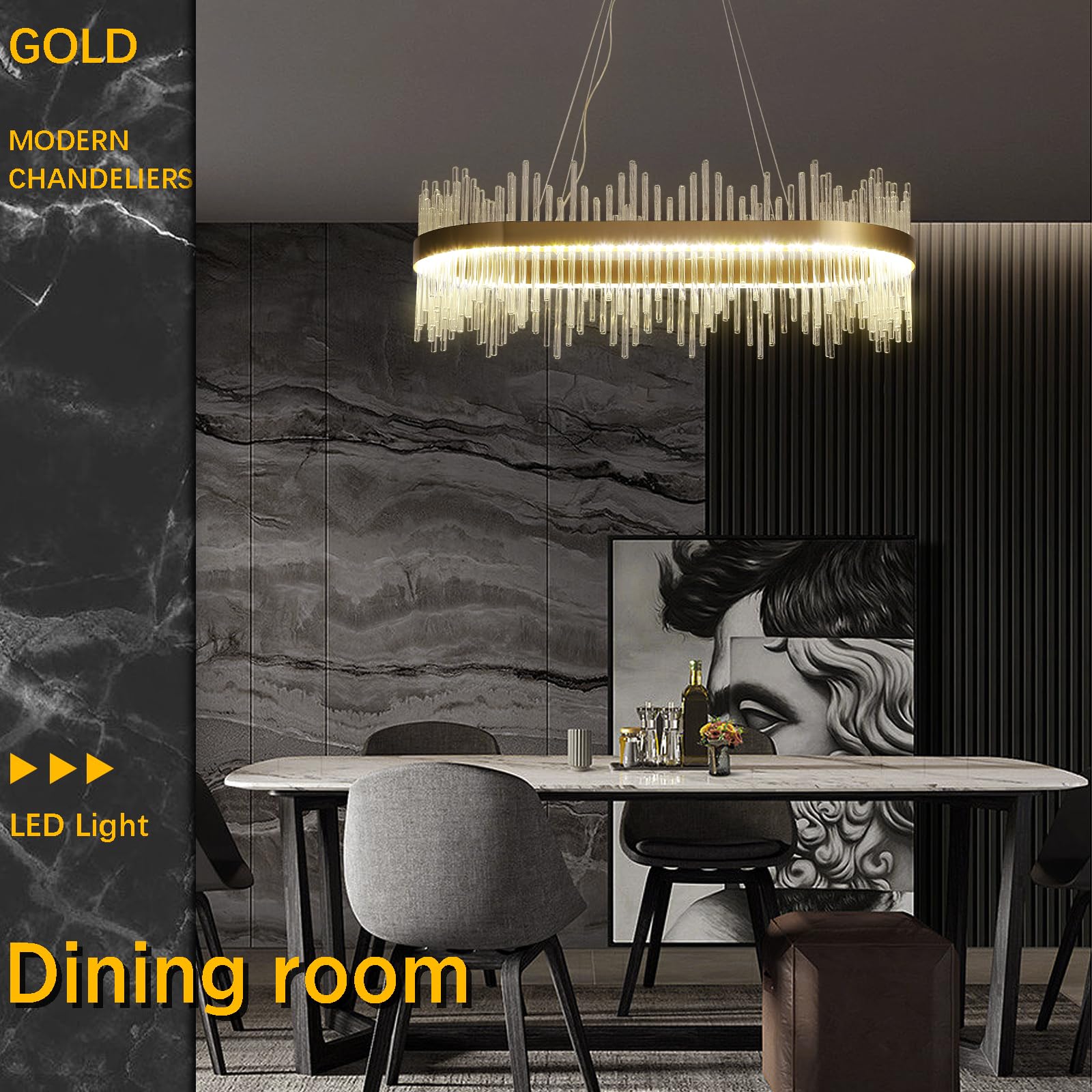 LáMpara De ArañA De Cristal Moderna, LáMpara Colgante Led Dorada, LáMpara De Techo Semiempotrada Para Cocina, Sala De Estar, Dormitorio, Pasillo, Escalera, 80 CM