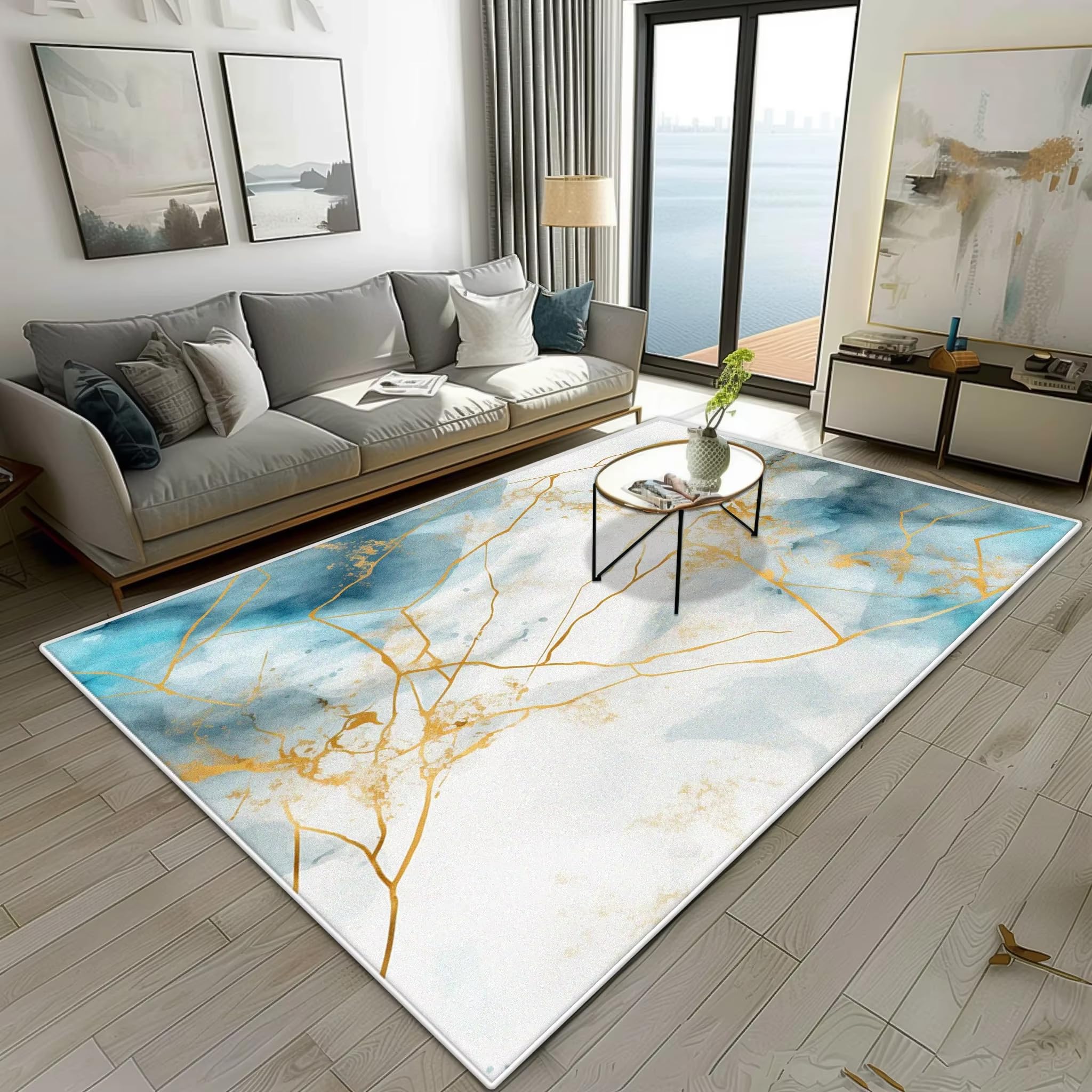 Tapis de salon moderne effet marbre doux et stable pour grand espace