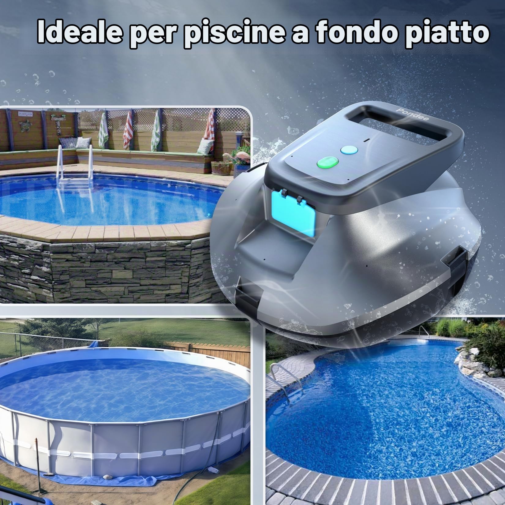 (Upgrade 2026) Pondee X1 Robot Piscine Sans Fil, Aspirateur Piscine Hors Sol avec 120 Min Autonomie, Stationnement Automatique, Recharge Rapide 2,5h, pour Piscines Hors-Sol et Enterrées jusqu'à 80 m²
