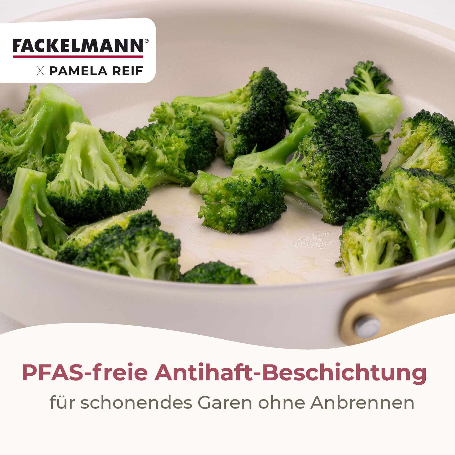 Fackelmann x Pamela Reif 10-teiliges Topf- und Pfannen-Set – gepresstes Aluminium, pastell beige, inkl. Pfannenschutz, für alle Herdarten geeignet