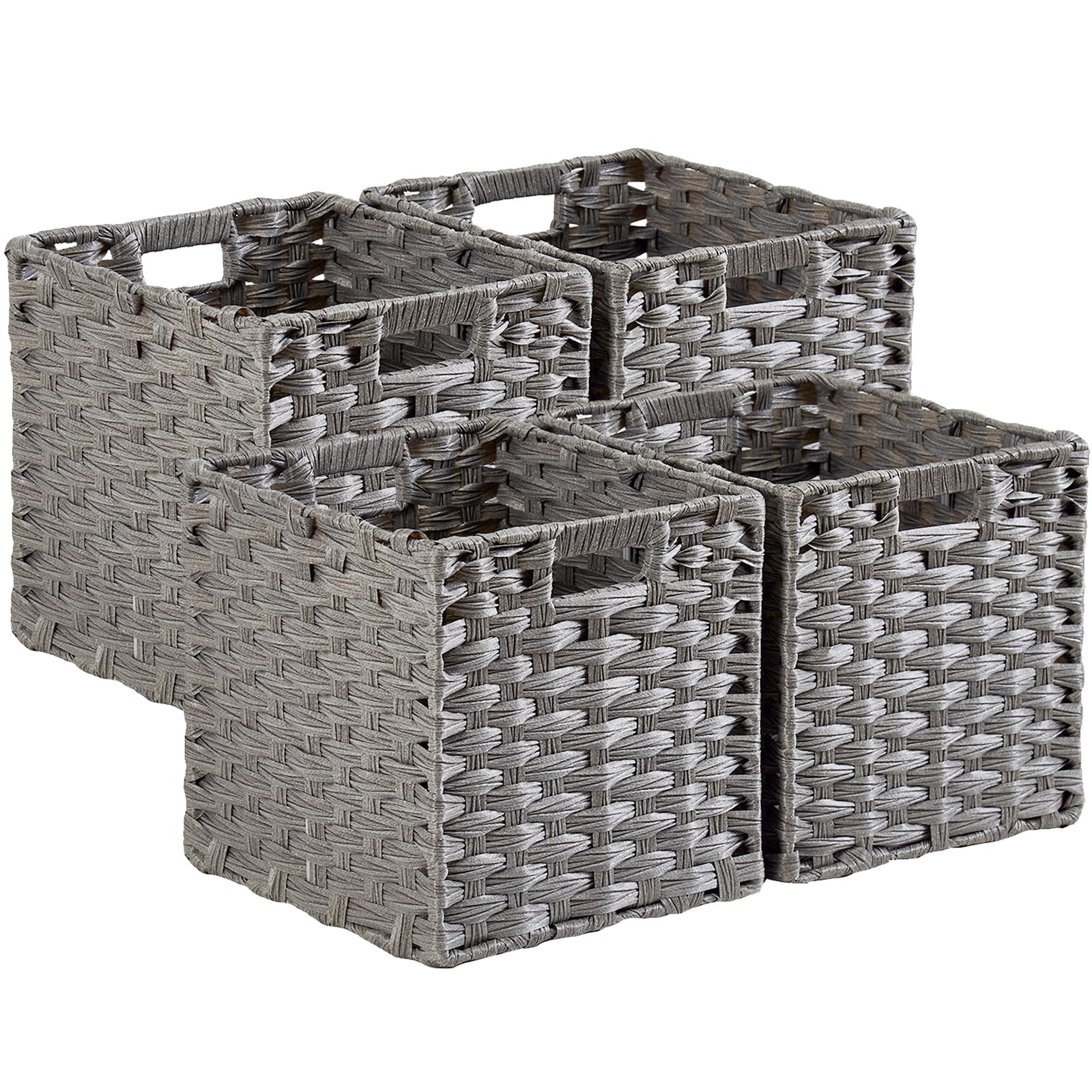Mangata Cubos de almacenamiento de 31 x 31 cm, cestas de almacenamiento de ratán sintético, organizador decorativo para armario, impermeable, no mohoso (Gris, paquete de 4)