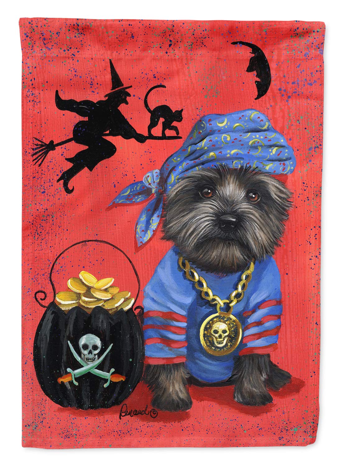 Cairn Terrier Black Pirate Drapeau Halloween grand format L en toile multicolore pour maison