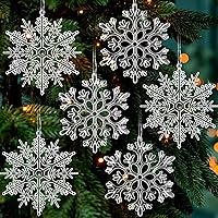 Vista 10 de 6 adornos grandes de copos de nieve de oro rosa de 12 pulgadas, copos de nieve grandes de plástico con purpurina para invierno, interiores