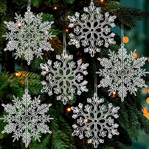 Miniatura 10 de 6 adornos grandes de copos de nieve de oro rosa de 12 pulgadas, copos de nieve grandes de plástico con purpurina para invierno, interiores