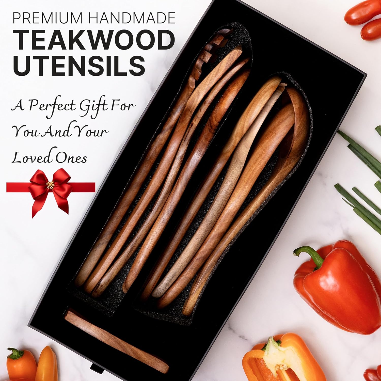Wooden Kitchen Utensil Set, 9-Piece Teak Wood Kitchen Spoons for Cooking- Durable, Comfortable Grip, Non-Stick, Heat Resistant, Non-Scratch Kitchen Utensils-Perfect Cooking Gift - Image 2