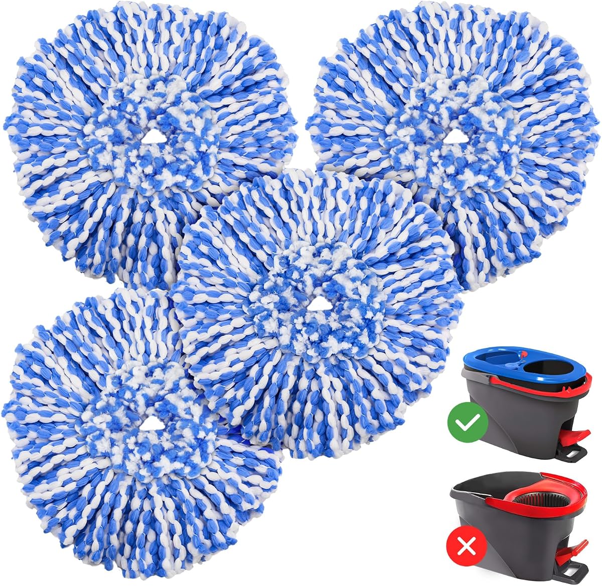 RinseClean Spin Mop Replacement Head for O Ceda RinseClean Dual System | Spin Mop Refills Microfiber Mop Easy Cleaning Floor Head Mop for Floor Cleaning RinseClean 2 Tank System, 4 Pack